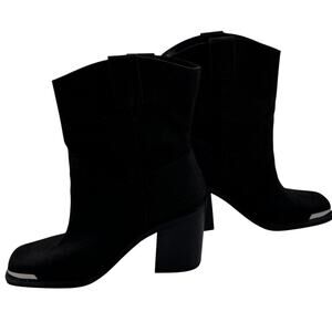 Dolce Vita Falon Textured Black Suede Western Square Toe Boots Women's Size 10